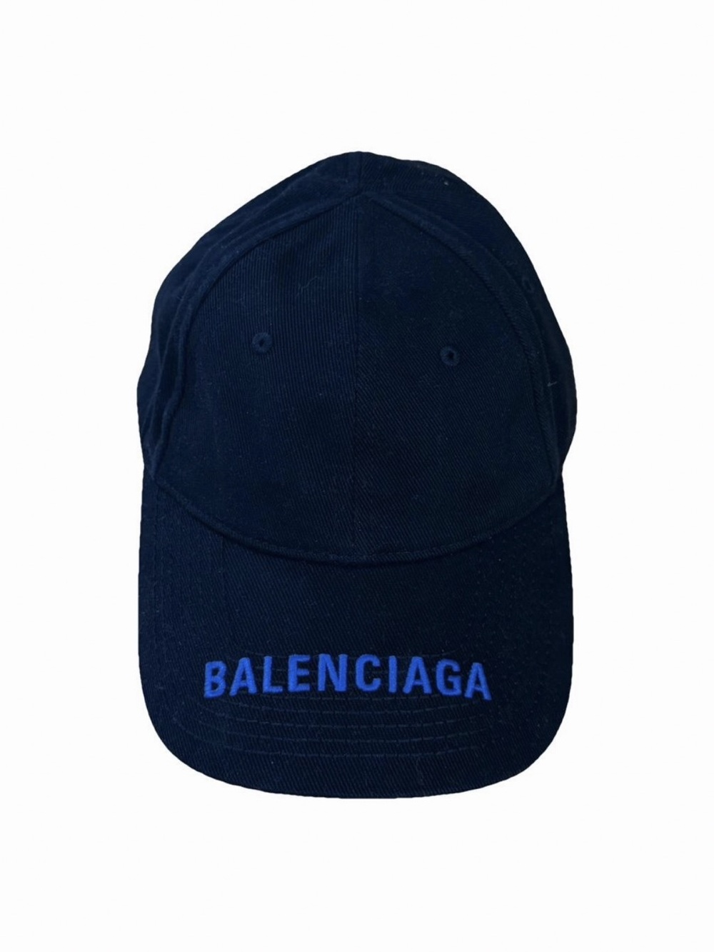 NWT Balenciaga Black Baseball Cap with Blue Logo Embroidery Size L/58cm